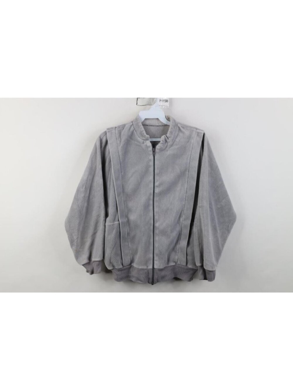 Vintage 80s Streetwear Womens Medium Distressed Terry Cloth Bomber Jacket Gray